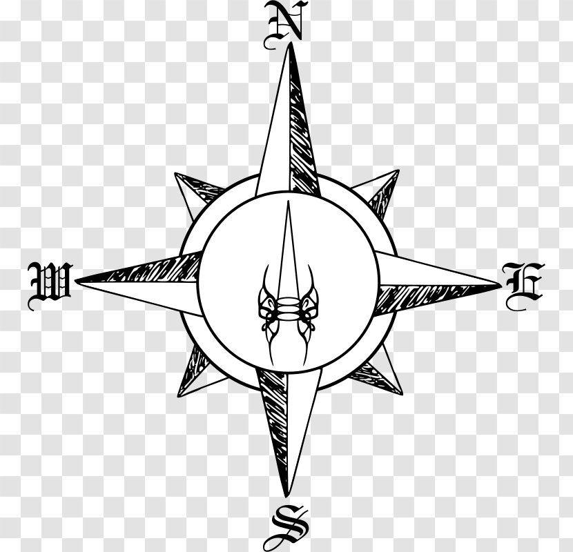 North Cardinal Direction Compass Rose Clip Art - Black And White - Free Image Transparent PNG
