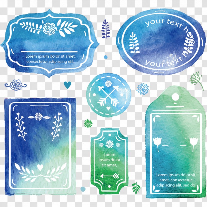Blue Green Watercolor Wedding Label - Color - Yellow Transparent PNG