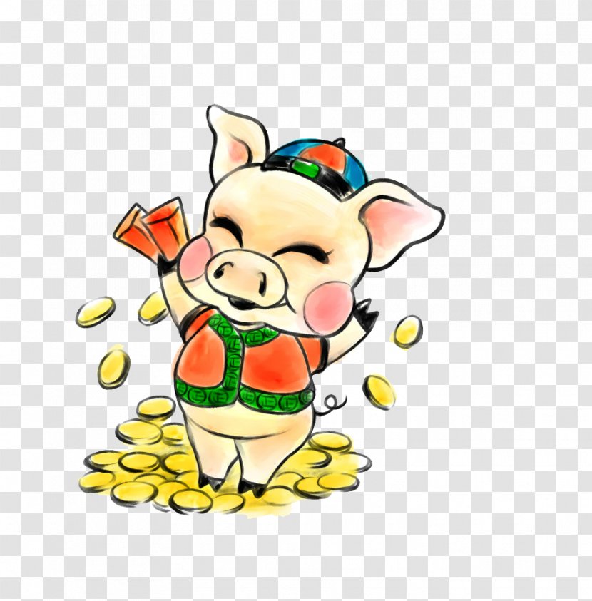 Chinese Zodiac Horoscope Rat Pig - Vertebrate - Throw Gold Coin Cartoon Piglets Transparent PNG