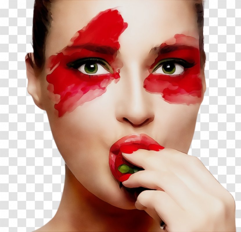 Face Lip Red Nose Skin - Watercolor - Cheek Closeup Transparent PNG
