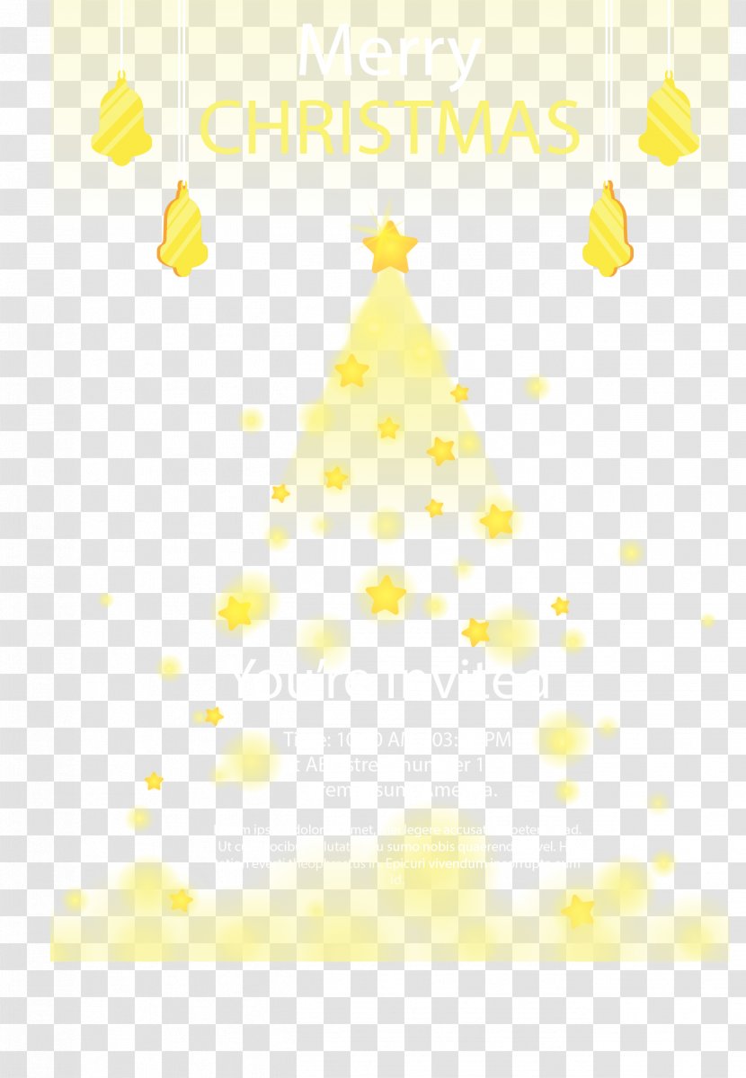 Yellow Illustration - Tree - Star Christmas Invitation Card Transparent PNG