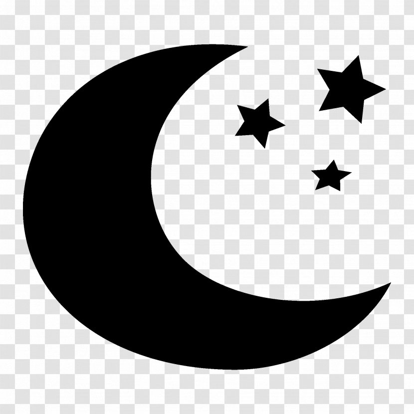 Star And Crescent Moon Lunar Phase Clip Art - Monochrome Transparent PNG