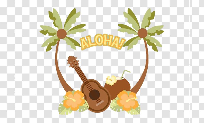 Hawaiian Ukulele Illustration - Cartoon - Coconut Beach Surf Guitar Transparent PNG