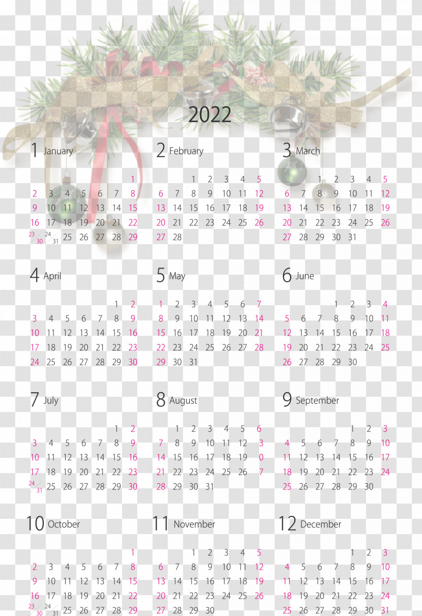 2022 Yearly Calendar Printable 2022 Yearly Calendar Transparent PNG