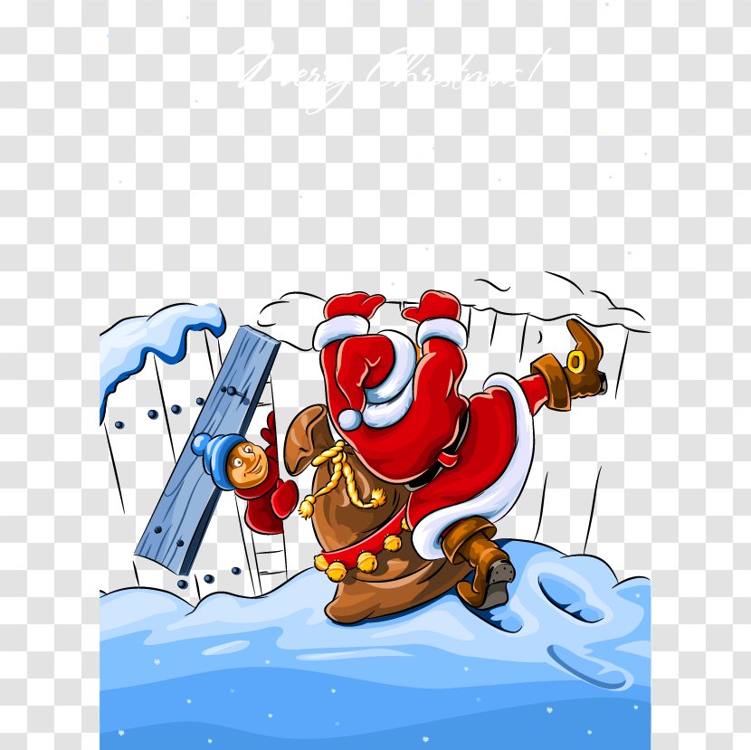 Santa Claus Christmas Illustration - Fictional Character - Cartoon Design Over The Wall Material Eps Download, Transparent PNG