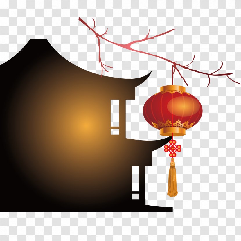 Graphic Design Text Illustration - Lamp - Chinese New Year Lanterns And Traditional Architecture Transparent PNG