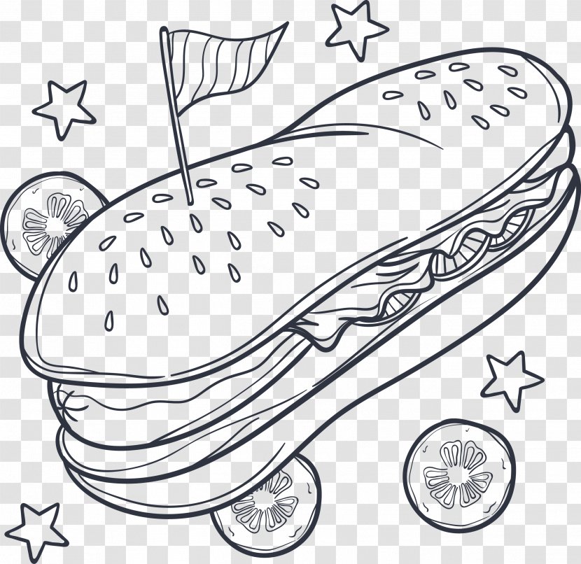 Hot Dog Hamburger Fast Food French Fries Coloring Book - Automotive Design - Hand-painted Dogs Transparent PNG