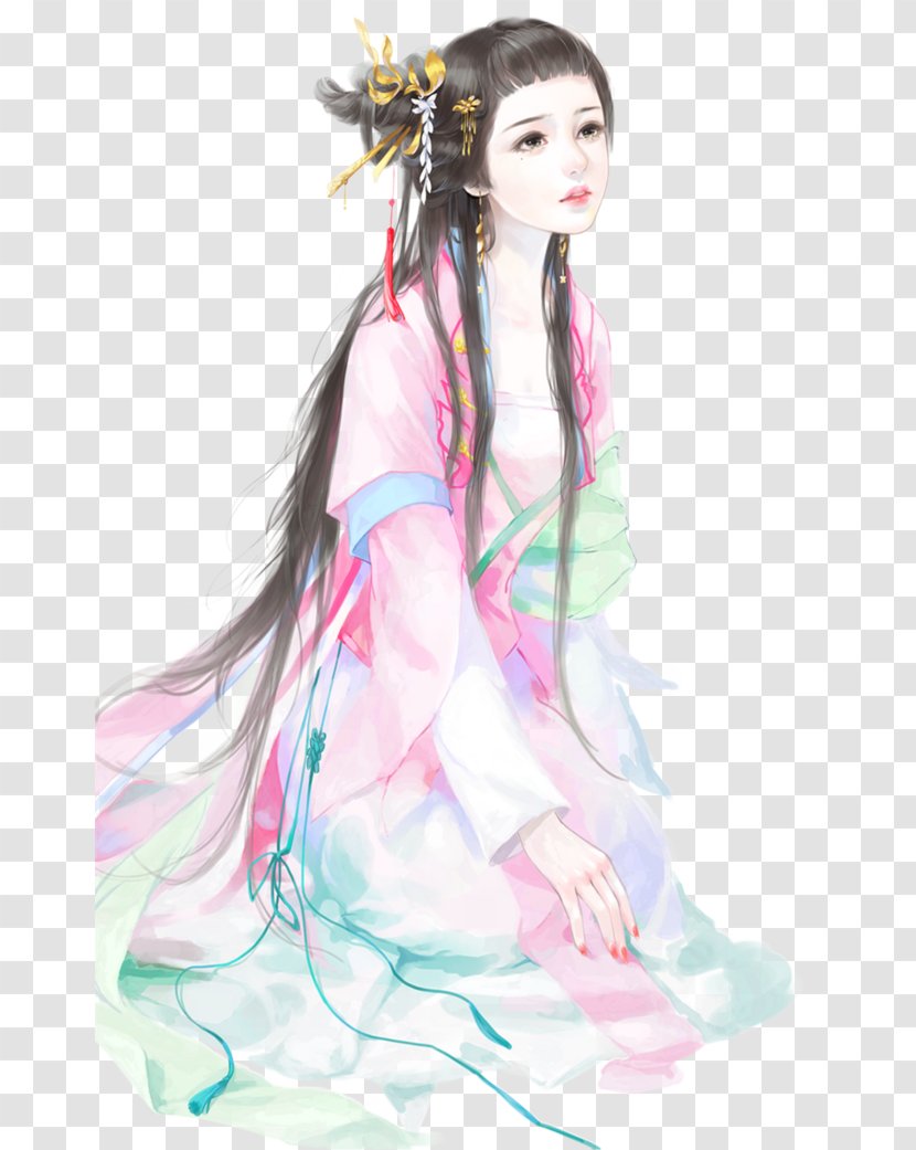 Chinese Art Painting Illustration - Cartoon - Antique Hand-painted Beauty Transparent PNG
