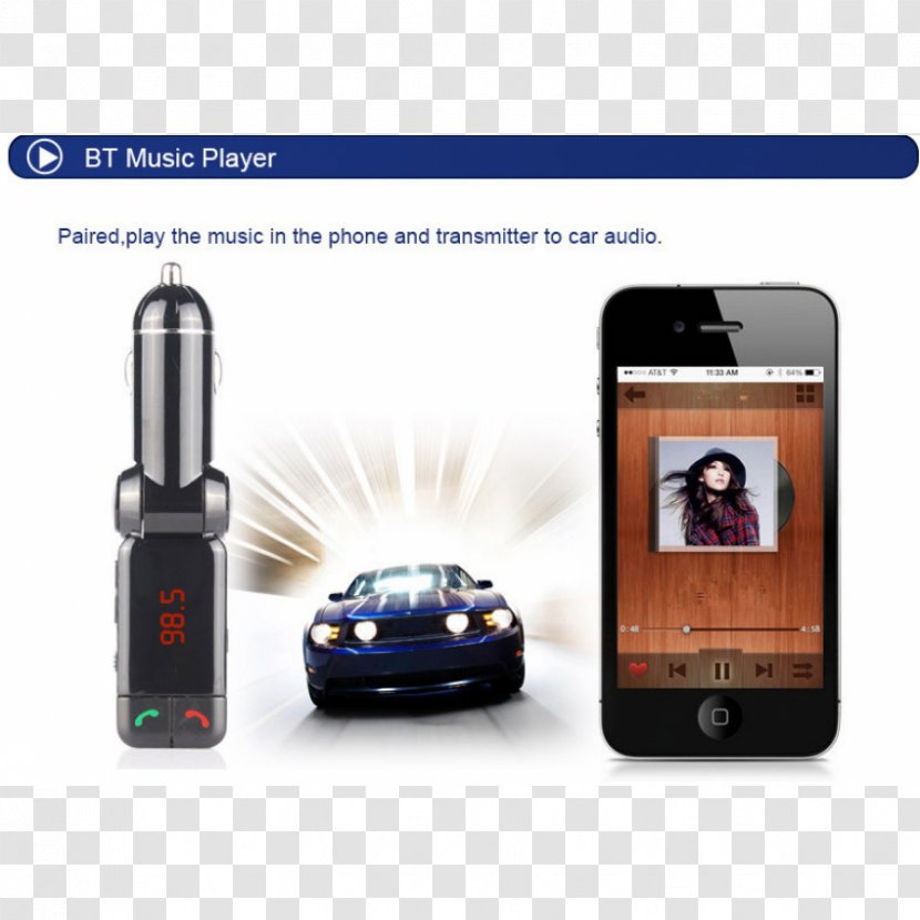 Car FM Transmitter Handsfree Bluetooth Headset - Smartphone - Usb Charger Transparent PNG