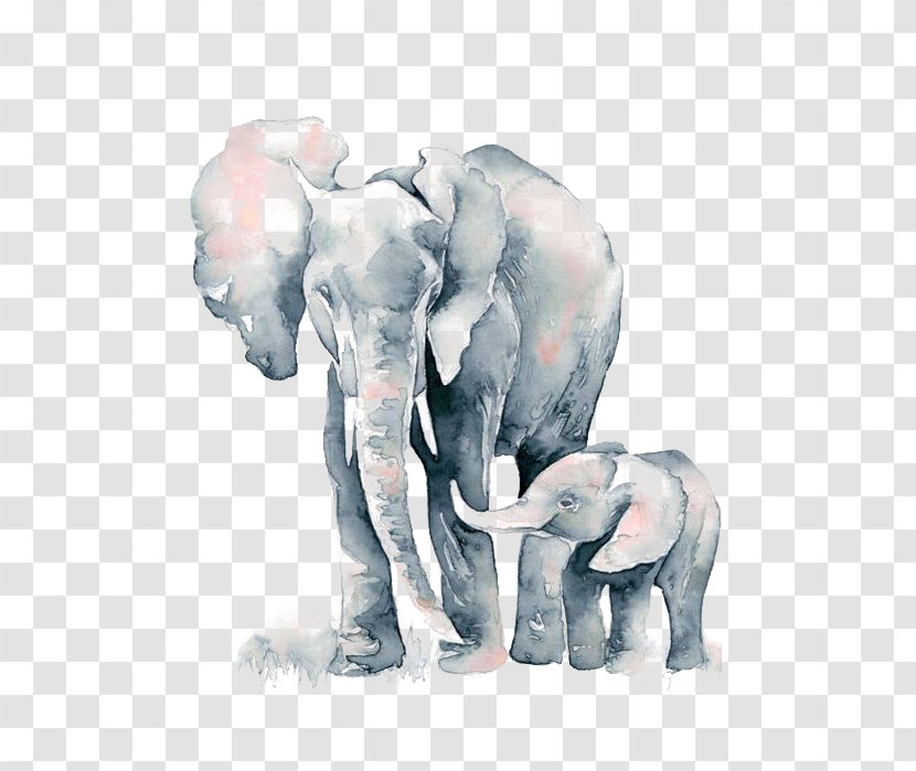 Watercolor Painting African Elephant Drawing - Mammal Transparent PNG