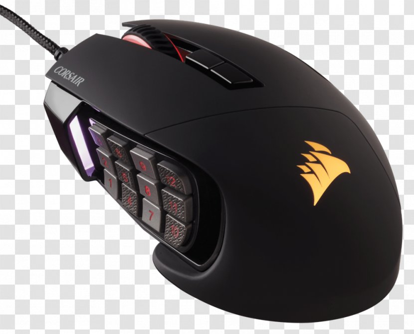 Computer Mouse Corsair Scimitar PRO RGB Gaming Optical MOBA/MMO Mouse, USB (Yellow) Dots Per Inch Transparent PNG