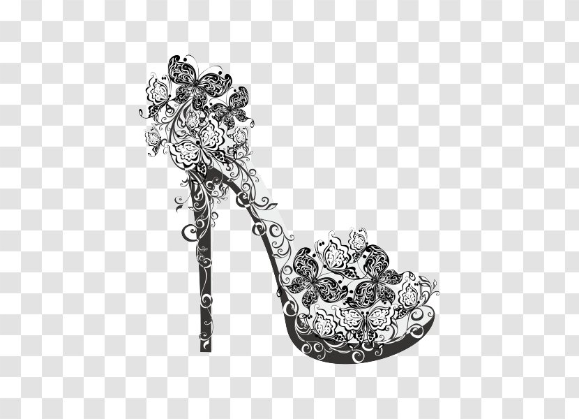 High-heeled Footwear Shoe Flower Illustration - High Heeled - Personality Pattern Black And White Heels Transparent PNG