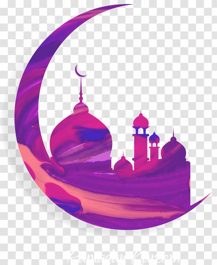 Nation Of Islam Quran Muslim Ramadan - Vector Painted Purple Moon And Mosque Transparent PNG