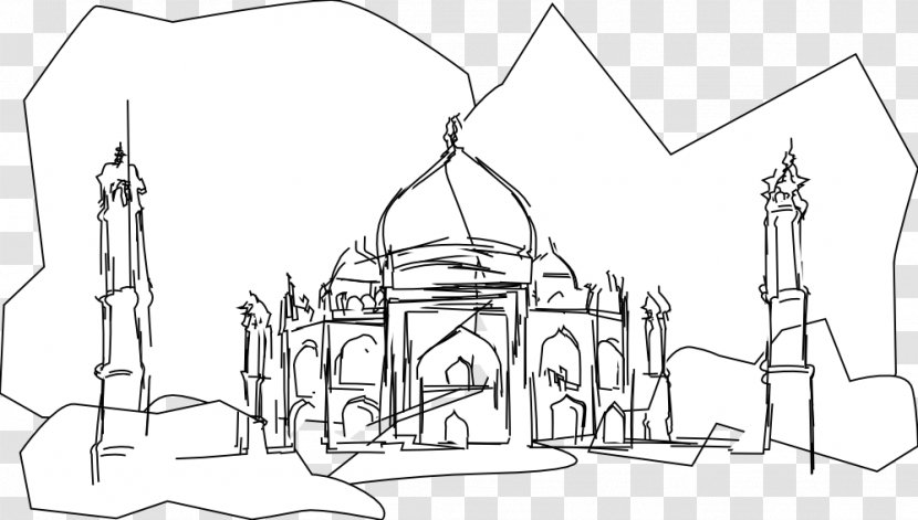 Line Art Drawing Architecture Sketch - Black And White - Taj Mahal Transparent PNG