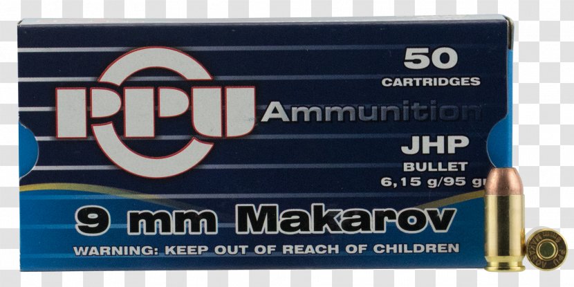 9×18mm Makarov Prvi Partizan Full Metal Jacket Bullet 9×19mm Parabellum Ammunition - Pistol Transparent PNG