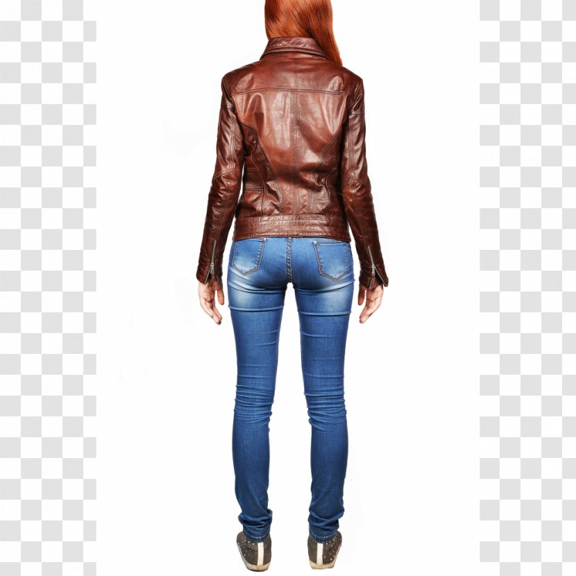 Leather Jacket Neck Jeans - Sleeve Transparent PNG