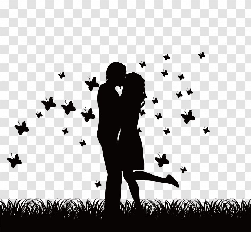 The Couple Under Stars - Black And White - Illustration Transparent PNG