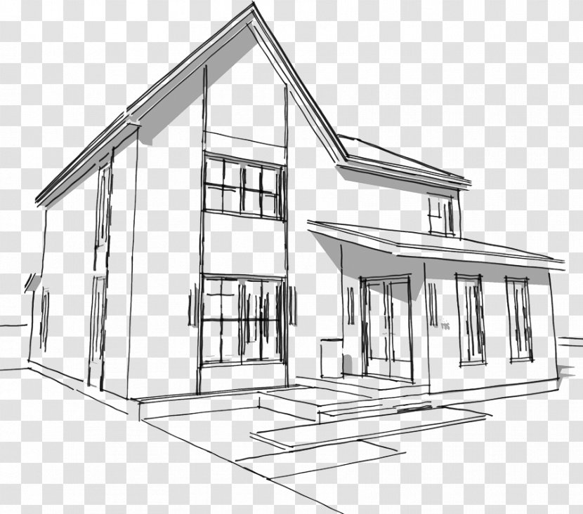 Architecture Product Sketch Facade House - Line Art - Drawing Transparent PNG