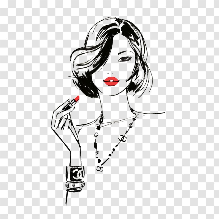 Chanel Fashion Illustration Drawing - Watercolor - Red Lips Girls Transparent PNG