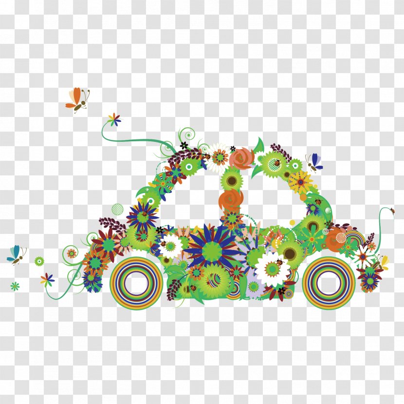 Vector Green Flower Butterfly Car Flat - Illustration - Stock Photography Transparent PNG