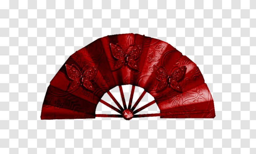 China Hand Fan Paper Red - Chinese Transparent PNG