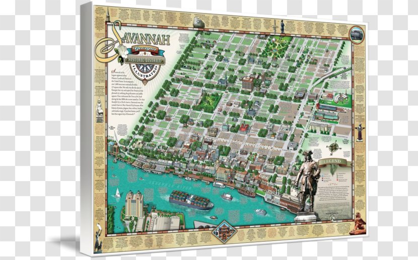 Savannah Historic District Gallery Wrap Canvas Art - Map Transparent PNG