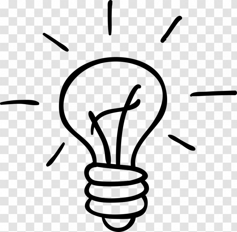 Incandescent Light Bulb Lamp Clip Art - Monochrome - Drawn Transparent PNG