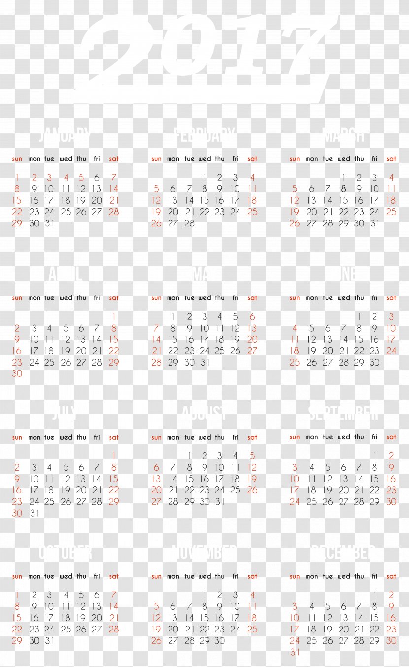 Calendar Font Design Pattern - 2017 Transparent Clipart Image Transparent PNG