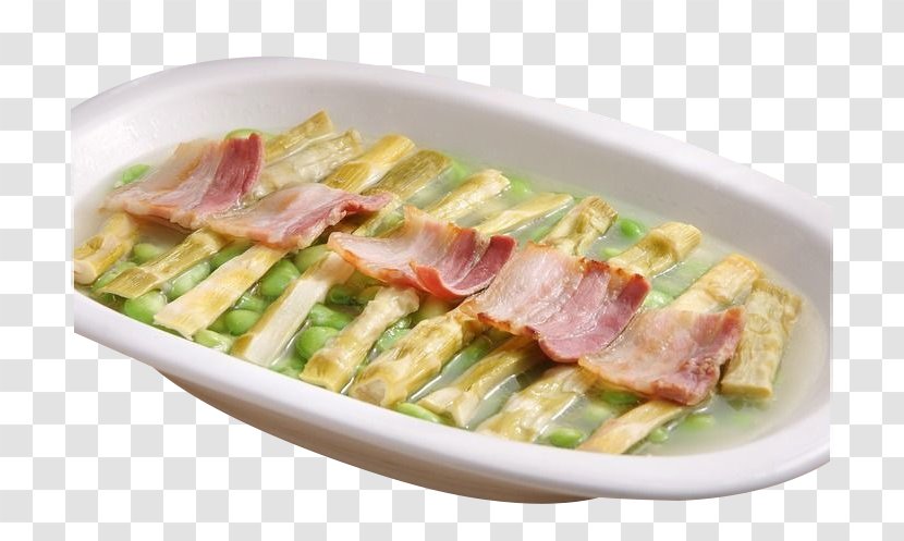 Menma Vegetarian Cuisine Stir Frying Food - Bacon Steaming Plate Of Beans Bamboo Shoots Transparent PNG
