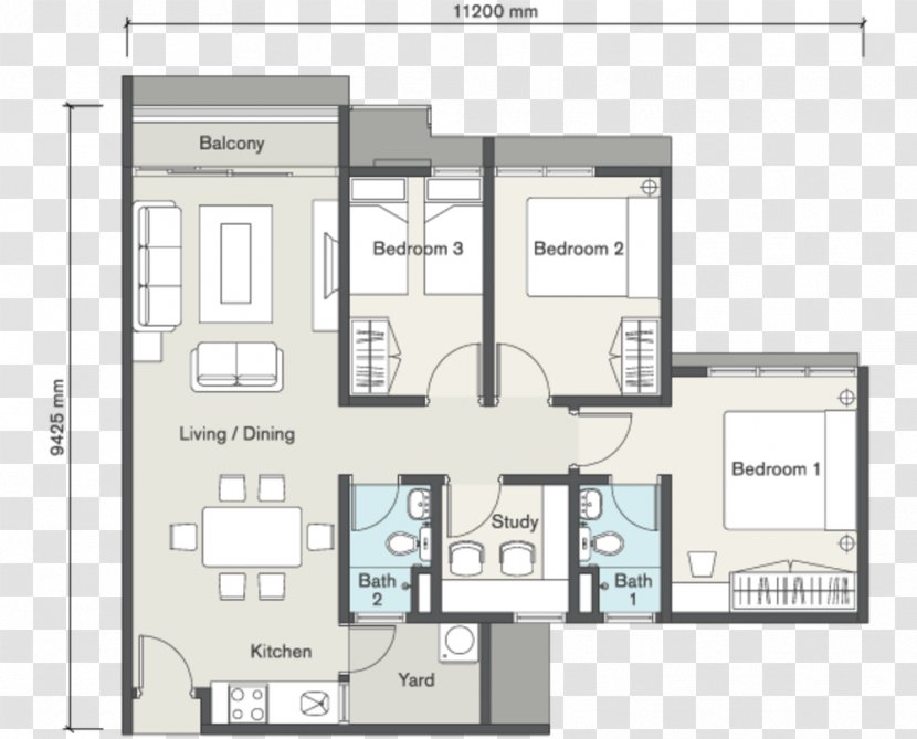Floor Plan Wangsa Maju Seasons Garden Residence House - Bedroom Transparent PNG