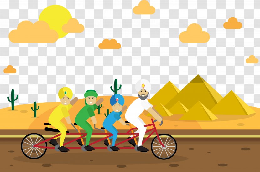 Cartoon Illustration - Bicycle - Desert Travel Vector Transparent PNG