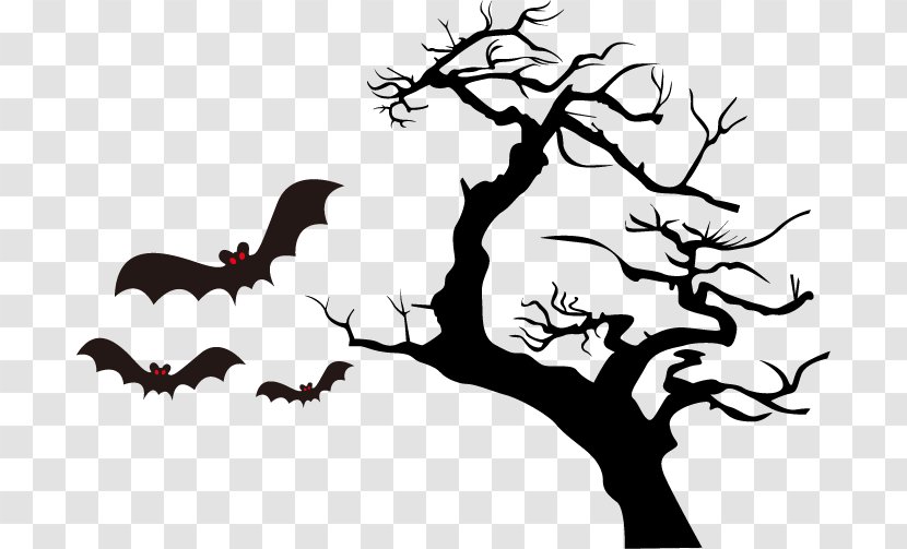 Halloween Costume Party Clip Art - Tree - Vector Branch With Bat Transparent PNG