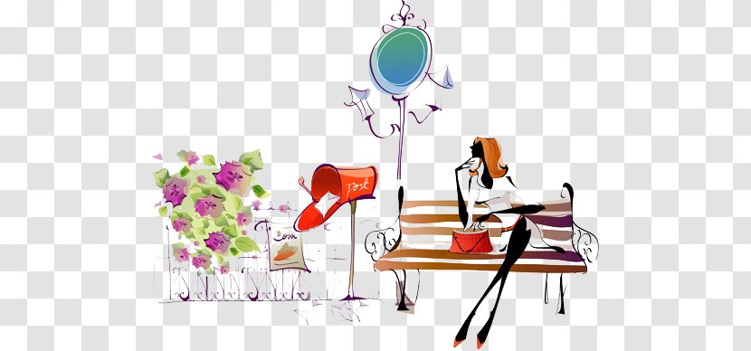 Download Cartoon Illustration - Fashionable Women Sitting Beside The Inbox Transparent PNG