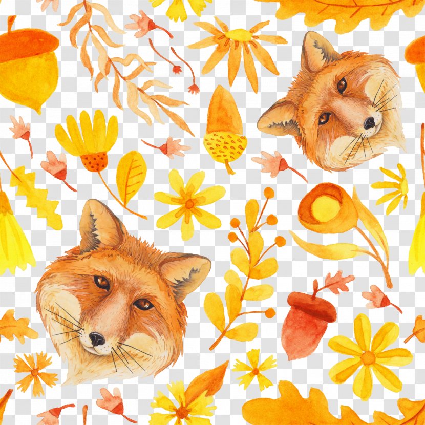 Red Fox Illustration - Flower - Hand-painted Transparent PNG