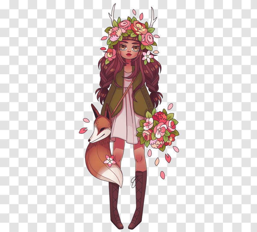 Fashion Illustration Art Costume Design - Heart - Floral Deer Antlers Transparent PNG