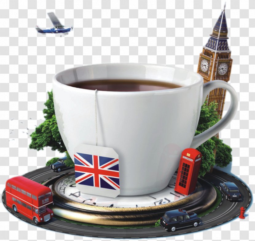 England Tea In The United Kingdom Full Breakfast English - Saucer - Cities Around Coffee Cup Transparent PNG