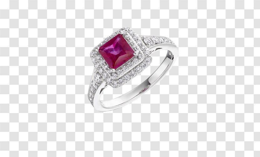 Ruby Engagement Ring Diamond Jewellery - Princess Cut Transparent PNG