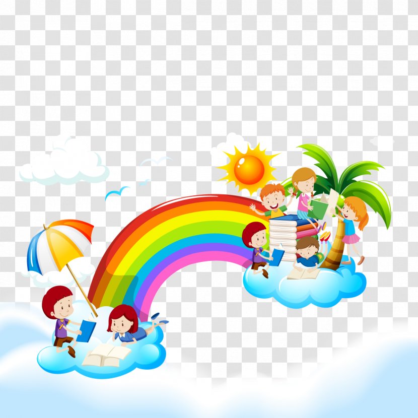 Reading Book Child Illustration - Drawing - Vector Rainbow Sky Transparent PNG