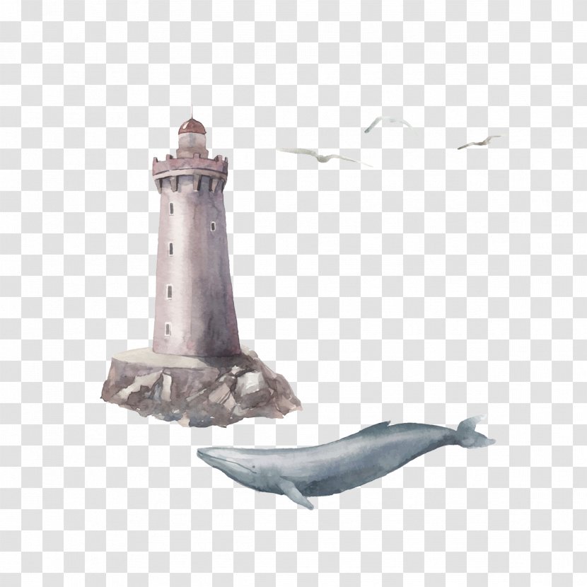 Watercolor Painting Illustration - Tail - Lighthouse And Whale Transparent PNG