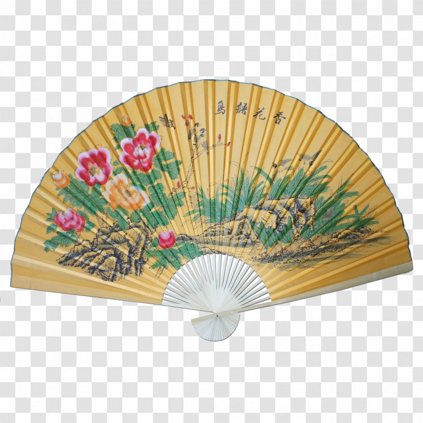 Hand Fan Paper Chinese Wall Yellow - Folding Transparent PNG