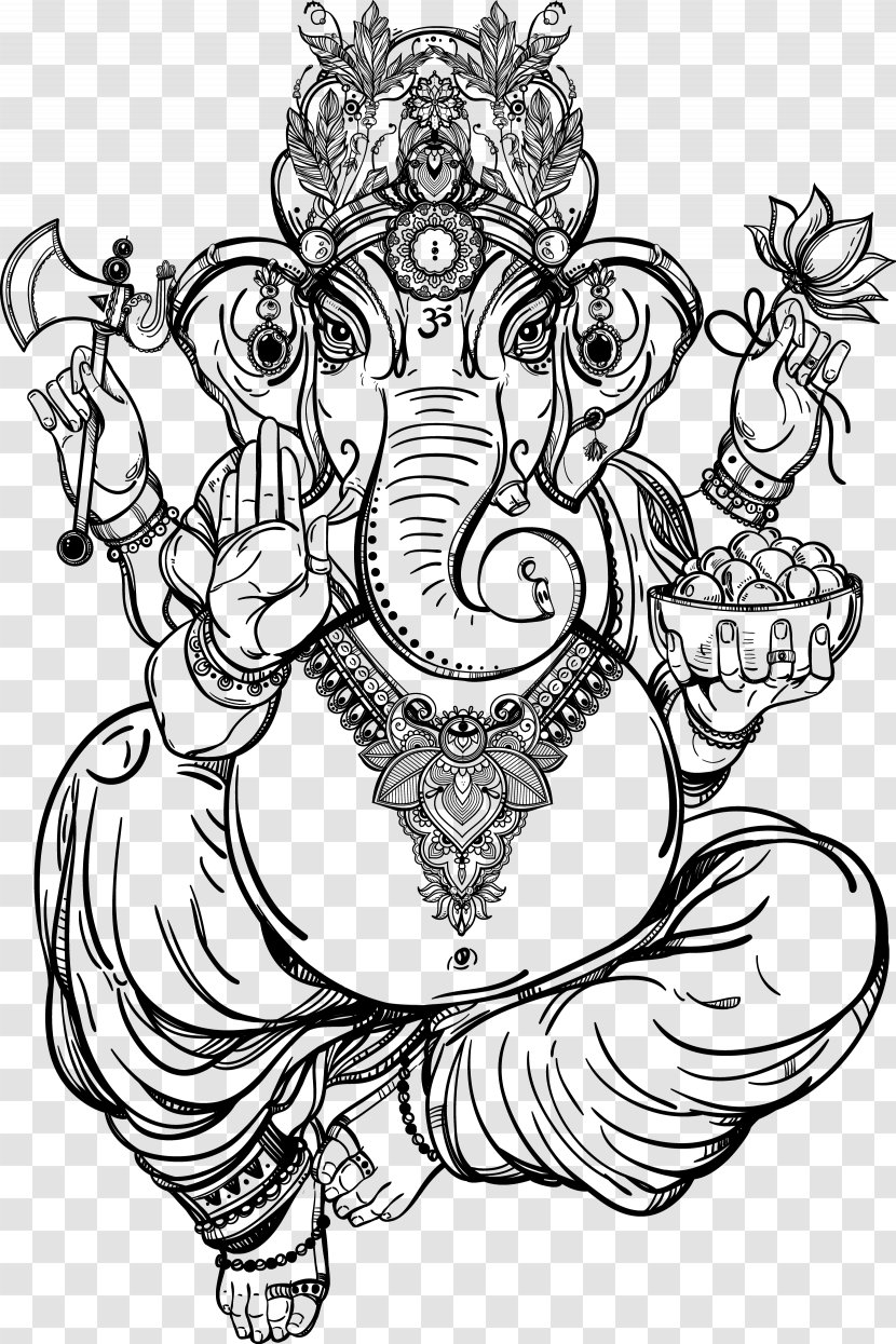 Ganesha Drawing Deity Illustration - Flower - Hand-painted Thai Elephant God Transparent PNG
