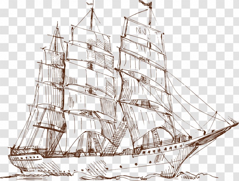 Sailing Ship Drawing - Naval Architecture - Buckle Creative Line HD Free Transparent PNG