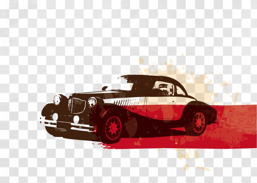 Sports Car Vintage Retro Style - Red - Vector Illustration Transparent PNG