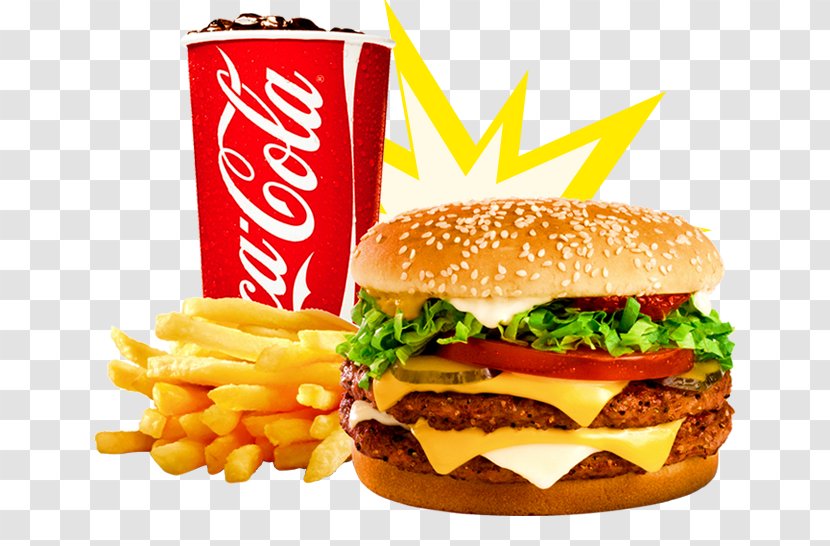 Hamburger Cheeseburger French Fries Fizzy Drinks Veggie Burger - Food - Coca Cola Transparent PNG