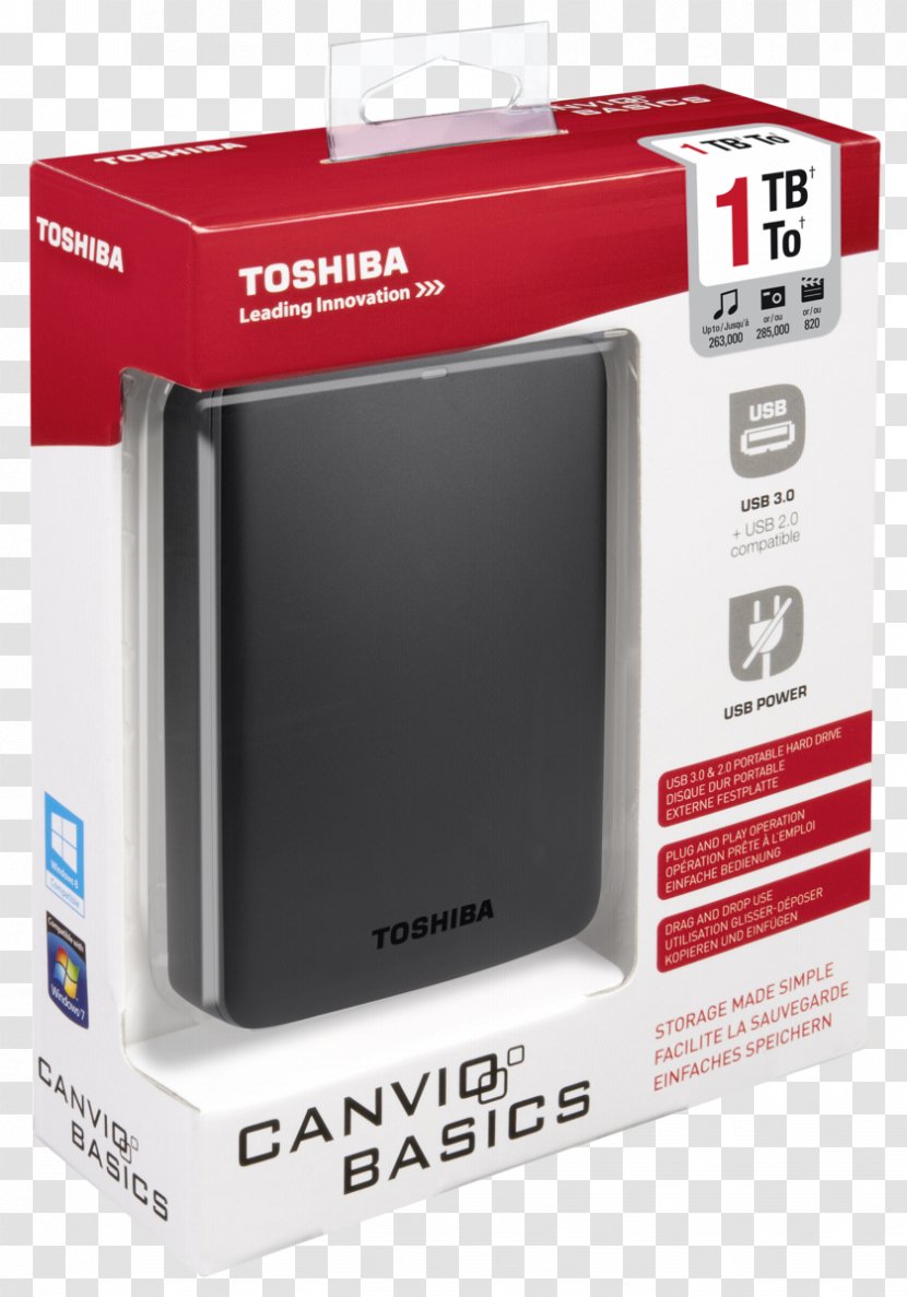 Toshiba Canvio Basics 3.0 Hard Drives USB External Storage Terabyte - Electronics - Disk Transparent PNG