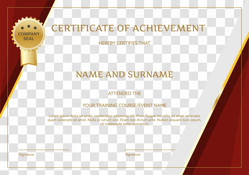 Red Border English Certificate - Games - Template Transparent PNG
