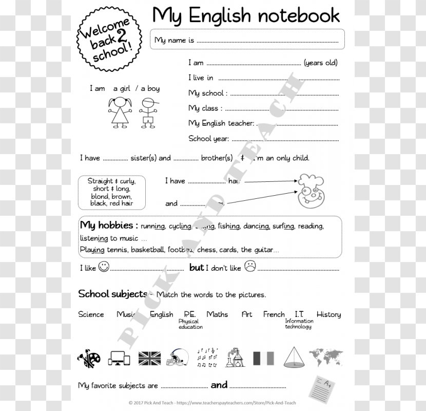 Notebook Book Covers English Language Title Page - Hobby Transparent PNG