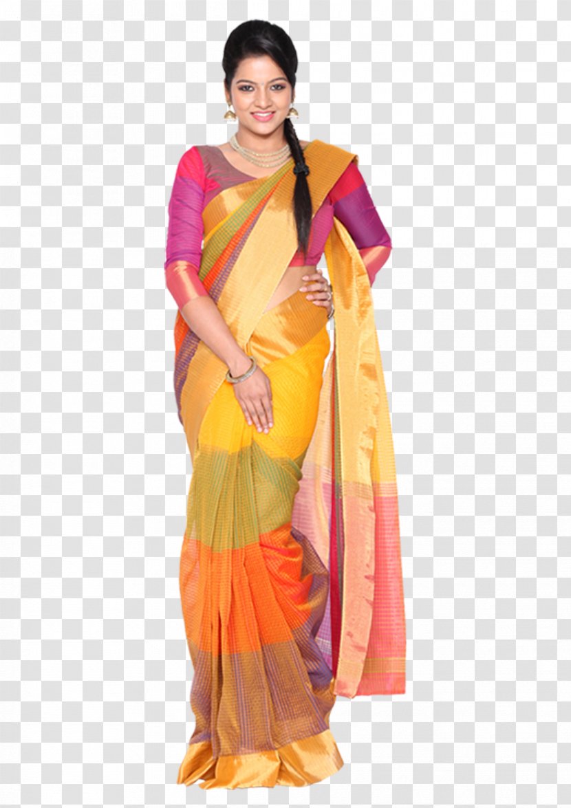 Silk Sari Textile Yellow Cotton - Peach - Saree Transparent PNG
