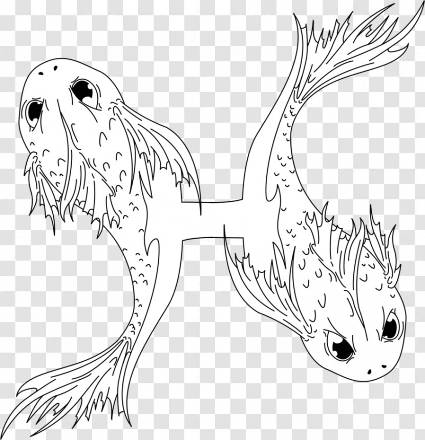 Pisces Zodiac Line Art Tattoo Astrological Sign - Drawing Transparent PNG
