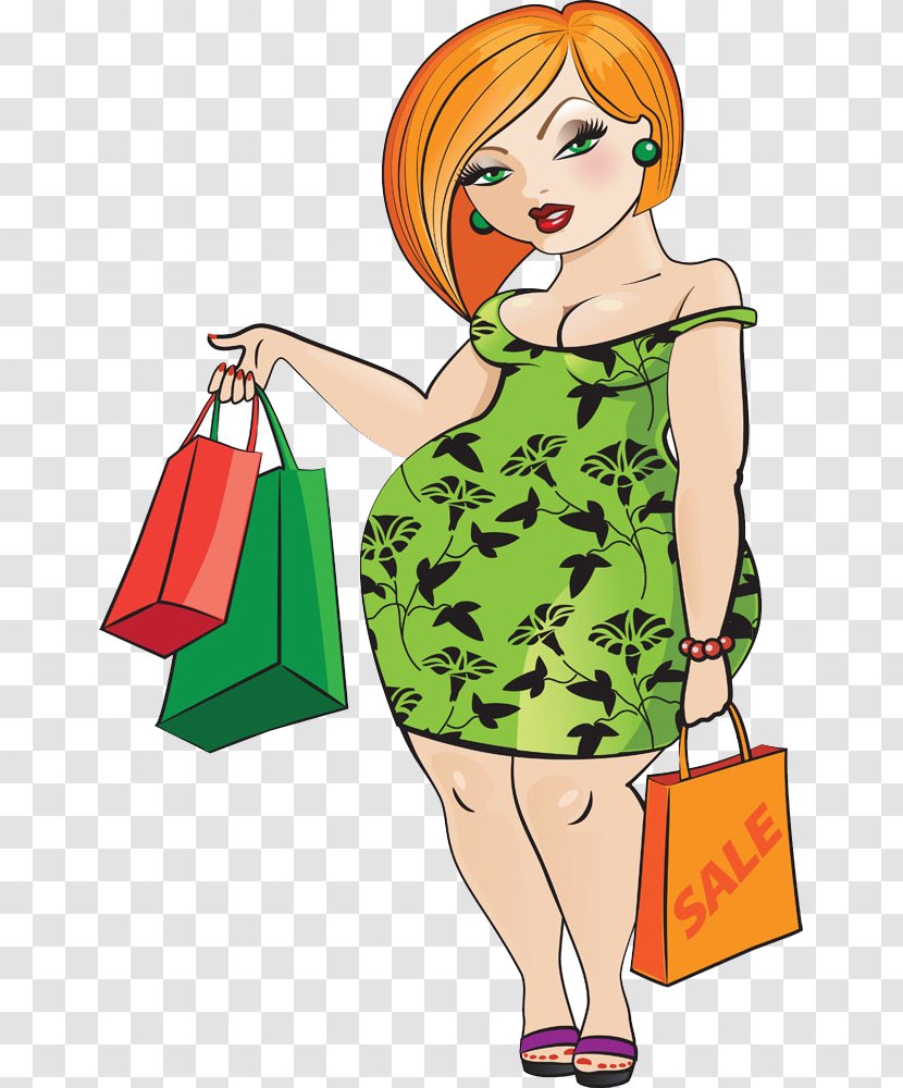 Woman Cartoon Illustration - Watercolor - Fat Shopping Transparent PNG